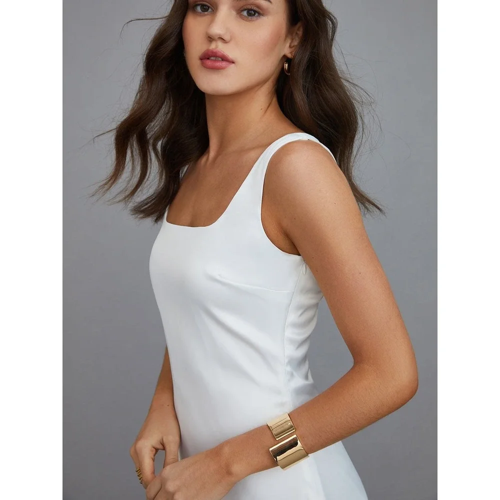 Commense White Maxi Dress Sheer Panel Sleeveless Party Cocktail Dress‎ size S